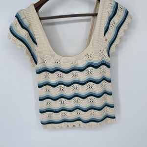 Jessica Simpson Cream and Blue Striped Blouse